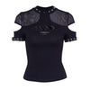 Rosetic Women T shirts Casual Punk Gothic Chic Summer Slim Mesh Hole Rivet Sexy Club Black OL Hip Hop Female Ladies Goth Tops